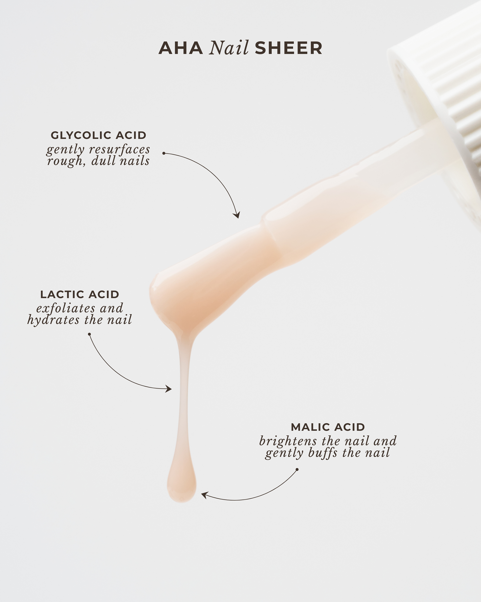 Deborah Lippman AHA Nail Sheer — glycolic acid resurfaces, lactic acid hydrates, malic acid brightens natural nails
